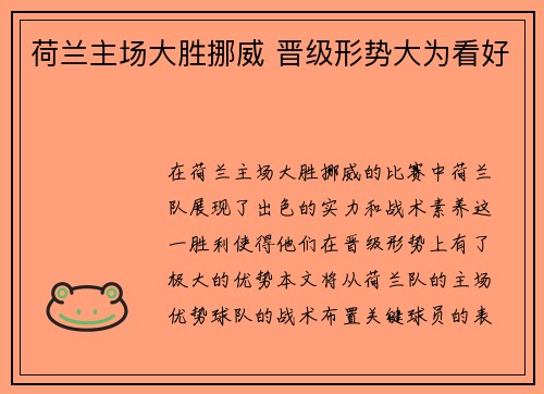 荷兰主场大胜挪威 晋级形势大为看好
