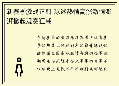 新赛季激战正酣 球迷热情高涨激情澎湃掀起观赛狂潮