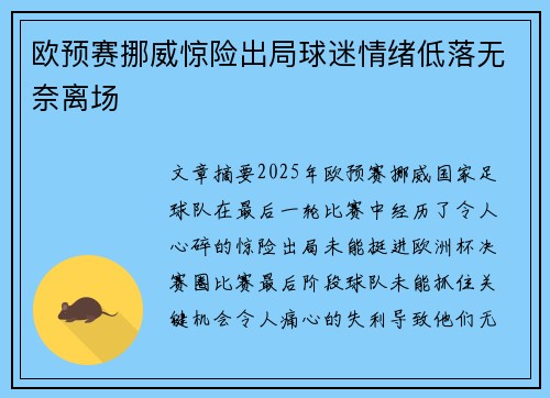 欧预赛挪威惊险出局球迷情绪低落无奈离场