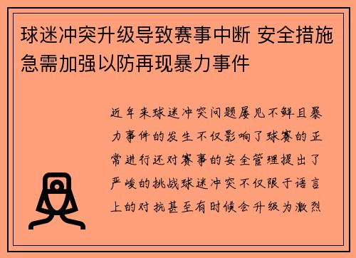 球迷冲突升级导致赛事中断 安全措施急需加强以防再现暴力事件